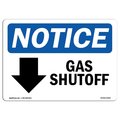 Signmission OSHA Notice Sign, 10" H, 14" W, Rigid Plastic, Gas Shutoff [Down Arrow] Sign With Symbol, Landscape OS-NS-P-1014-L-13022